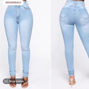 fashion nova womens high waisted light wash skinny jeans size 13